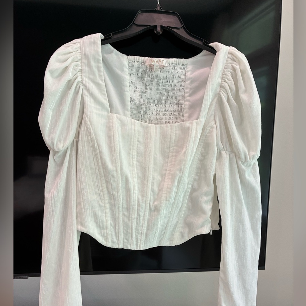 Wayf Cream Puff Sleeve Square Neck Blouse